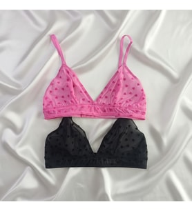 Kadın Tül Transparan Kalp Figürlü Balensiz 2'li Paket Bralet Sütyen BB2179