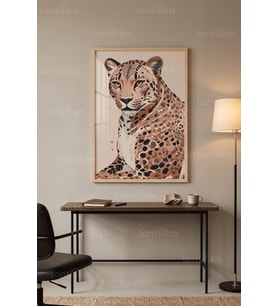 Leopar Temalı Hayvan Portresi 1. Kalite Ahşap Çerçeveli Tablo