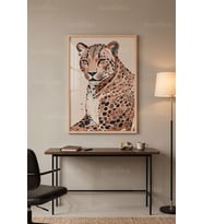 Leopar Temalı Hayvan Portresi 1. Kalite Ahşap Çerçeveli Tablo