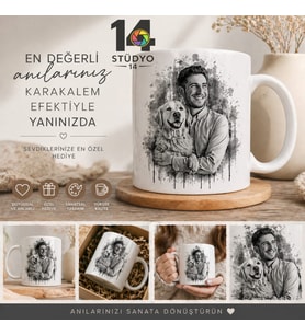 Stüdyo 14 Kişiye Özel Karakalem Tasarım Kupa 2 -Mug ( Sevgiliye -Arkadaşa Hediye)