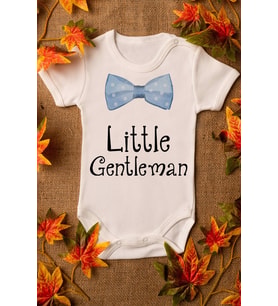 Erkek Ekru Bebek Little Gentleman Baskılı Çıtçıtlı