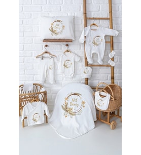 Pia Baby Premium %100 Pamuk 11 Parça İsimli Kız Bebek Hastane Çıkışı Yeni Doğan Hediyelik Set 5087-00 (Ekru)