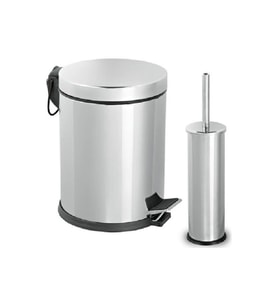 5 Lt Micro Pedallı Çöp Kovası Ve Micro Wc Fırçalık Paslanmaz Krom