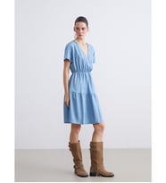 LCWAIKIKI Classic İndigo Kruvaze Yaka Katkat Jean Elbise