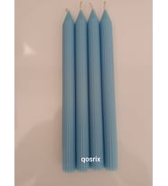 qosrix 4'lü Açık Mavi Şamdan Soya Mumu 1. Kalite Soya Doğal Pudra Kokulu Uzun Çubuk Konik Mum Dekoratif