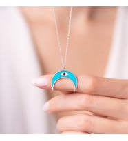 925 Ayar Gümüş Mineli Göz Detaylı Hilal/Ay Tasarımlı Kadın Kolye