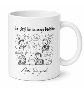 Dünya Karikatür Günü Çizerlere Özel Tasarım Baskılı Porselen Kupa Bardak Hediye