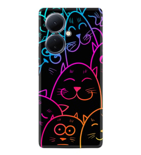 Vivo V29 Lite Kılıf Silikon Desen Özel Seri Neon Cats 1790