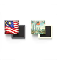 Buzdolap Magnetleri - Malezya Bayrağı ve Kuala Lumpur Retro Tema - 2'li Set Magneti