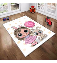 Beyaz Kız Bebek Desenli Yıkanabilir Kaymaz Taban Leke TutmazBebek ve Çocuk Odası Halısı