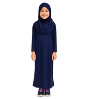 Penye Kendinden Başörtülü Çocuk Namaz Elbisesi Lacivert/ 6-7-8 yaş