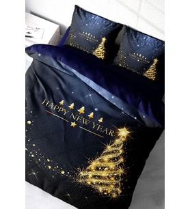 Yılbaşı Nevresim Takım %100 Doğal Pamuk Merry Christmas Çift Kişilik Tree