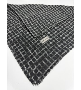 Desenli Flamalı Keten Eşarp- 06112 (Siyah-Taş)