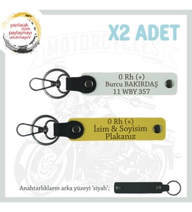 Sürücülere Uygun, İsim Plaka ve 0 Rh (+) Kan Grubu Kişiselleştirilmiş x2 Anahtarlık, Sarı-Beyaz-Syh (Çok Renkli)