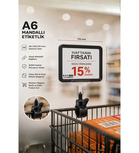 A6 Fiyatlık Mandallı Etiketlik Sepet Raf Askılık Fiyat Etiketi Çerçeveli Market Mağaza Siyah
