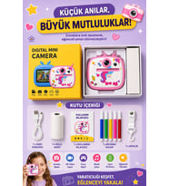 Unicorm Tasarımlı Anında Baskılı Çocuk Fotoğraf Makinesi 1080P Dijital Çocuk Kamerası