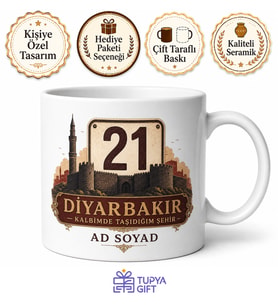 Plakalı Diyarbakır Temalı Baskılı Kupa Bardak Hediye Porselen Mug
