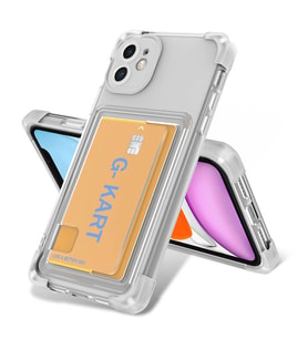 Apple iPhone 11 Kılıf Airbag Tasarımlı Şeffaf Kartlıklı G-Kart Kapak (Renksiz)