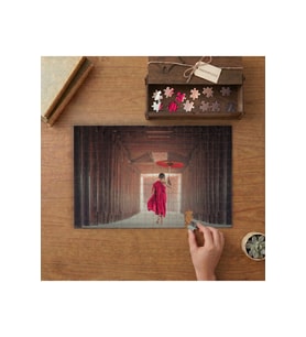 Şemsiye Budizm Keşiş Tasarımı 240 parça Ahşap Puzzle Ahşap Kutuda MP04076