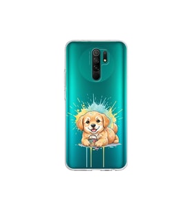 Redmi 9 ile Uyumlu Splash Köpek Tasarımlı Şeffaf Silikon Kılıf