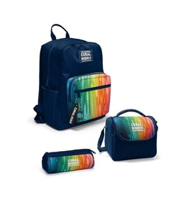 Coral High Lacivert Renkli Çizgili 3'lü Okul Çanta Seti SET0123690 - Erkek (Çok Renkli)