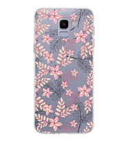 Samsung Galaxy J6 Kapak Floral Kırmızı Tasarımlı Şeffaf Silikon Kılıf