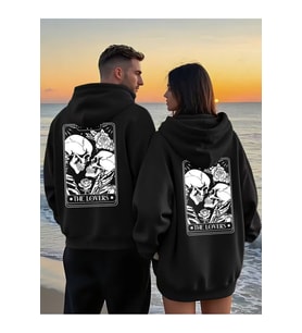Sevgili Çift Kombini 2’li The Lovers Baskılı Unisex Oversize Sweatshirt – Skull Aşk Tasarımı (Siyah)