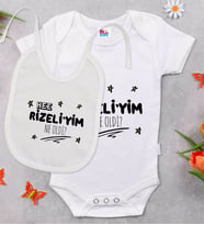 BK Kids Rizeliyim Ne Oldi Tasarımlı Beyaz Bebek Body Zıbın ve Mama Önlüğü Hediye Seti-1