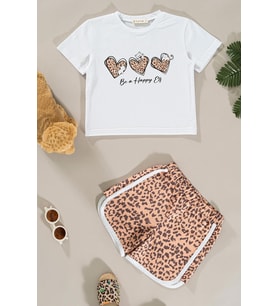 Leopar Baskılı Tshirt Şort Alt Üst Takım