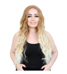 Fiber Sentetik Uzun Su Dalgası Peruk - Balköpüğü / Platin Kısa Ombreli