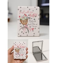 Çiçekli Bisiklet Tasarımlı Simli Büyüteçli Pratik Mini Cep Çanta Makyaj Aynası