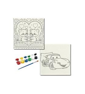 Okul Etkinliği-2'li Tuval Boyama Seti. 20x20 Cm Uv Baskı 6 Akrilik Boya 1 Fırça-model-306