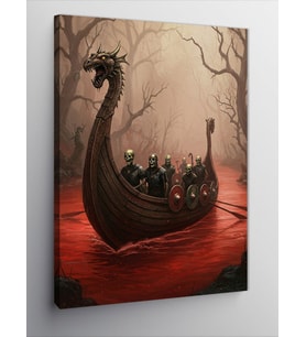 Kanvas Tablo Kızıl Nehirde Viking Gemisi