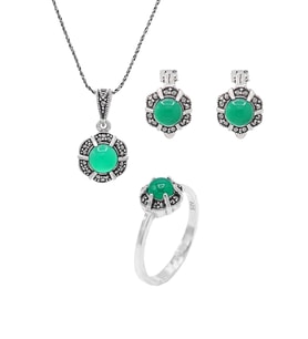 Zümrüt ve Markazit Taşlı 925 Ayar Gümüş Üçlü Set 201021930