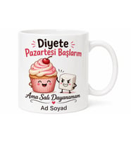 Diyete Pazartesi Başlayıp Salı Bozan Tatlı Krizi Esprili Kupa Bardak Hediye