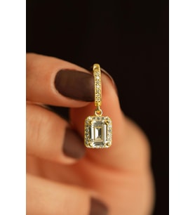 Zirkon Taşlı Gold Tektaş Sallantılı Baget Gümüş Küpe