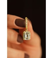 Zirkon Taşlı Gold Tektaş Sallantılı Baget Gümüş Küpe