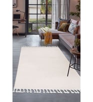 Dijidekor Peluş Halı Krem Cool Düz Desenli Saçaklı Kesme Post Yolluk Kilim Salon Halısı Modelleri
