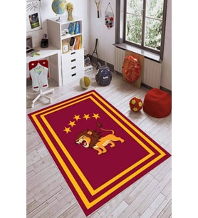Sarı Ve Kırmızı Kaymaz Makinede Yıkanır Taraftar Halısı KD106
