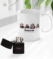 Bk Gift Kişiye Özel Fotoğraflı Babalar Günü Tasarımlı Kupa Bardak ve Benzinli Çakmak Seti-1, Babaya Hediye , Babalar Günü Hediyesi