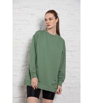 MyBen Unisex Uzun Kollu İki İplik Haki Oversize Sweatshirt İRF061