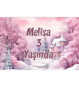 Pembe Orman ve Şato Temalı Doğum Günü Afişi -2 35X50 cm