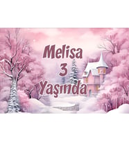 Pembe Orman ve Şato Temalı Doğum Günü Afişi -2 35X50 cm