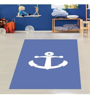 Denizci Çapa Desenli Dijital Baskılı Kaymaz Taban Yıkanabilir Mavi Çocuk ve Bebek Odası Halısı
