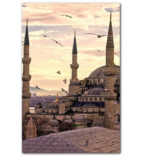 Cakatablo Günbatımında İstanbul Camisi ve Martılar MDF Tablo