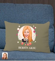 BK Gift Kişiye Özel Anneler Günü Karikatürlü Premium Kumaş Haki Dikdörtgen Kırlent Yastık, Anneler Günü Hediyesi, Ev Dekorasyonu-1