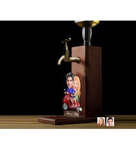 BK Gift Kişiye Özel Sevgililer Karikatürlü Musluklu Ahşap Viski Standı-6, Viski Çeşmesi, Doğum Günü Hediyesi, İçecek Dispenseri