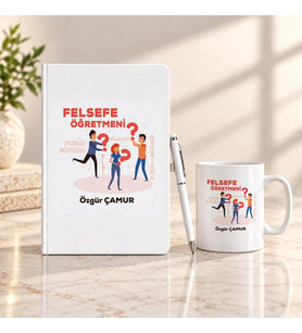 Felsefe Öğretmenine İsme Özel Defter Kalem ve Kupa Hediye Seti