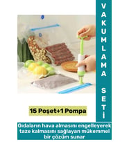 Kolay Kullanım Et Sebze Balık Gıda Manuel Pompalı Vakumlama Saklama Poşeti Özel Set 15 Poşet+1 Pompa
