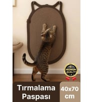 Dekoratif Dayanıklı Zemin Dostu %100 Doğal Jüt İp Kedi Şekilli Duvar Tipi Tırmalama Paspası 40x70cm